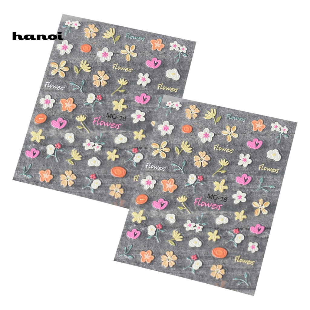 Set 2 Miếng Dán Trang Trí Móng Tay 3D Hình Hoa Tulip Thỏ Cầu Vồng Dễ Thương