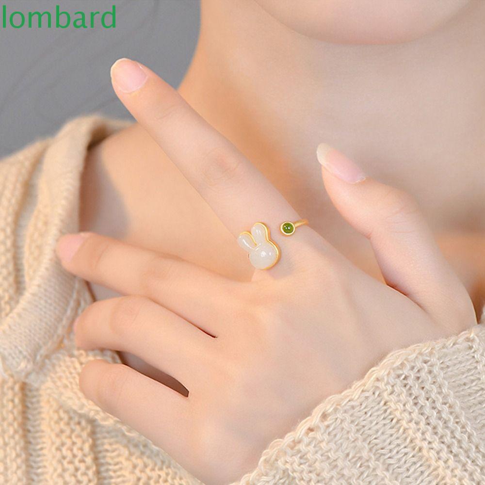 LOMBARD Nhẫn Hở Hình Thỏ Hoạt Hình Bằng Đồng Phong Cách Cổ Điển Cho Nữ