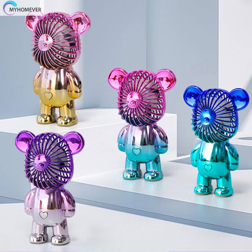 Quạt Mini Để Bàn Làm Mát Cầm Tay 3 Tốc Độ Hình Gấu Graffiti Mạ Điện