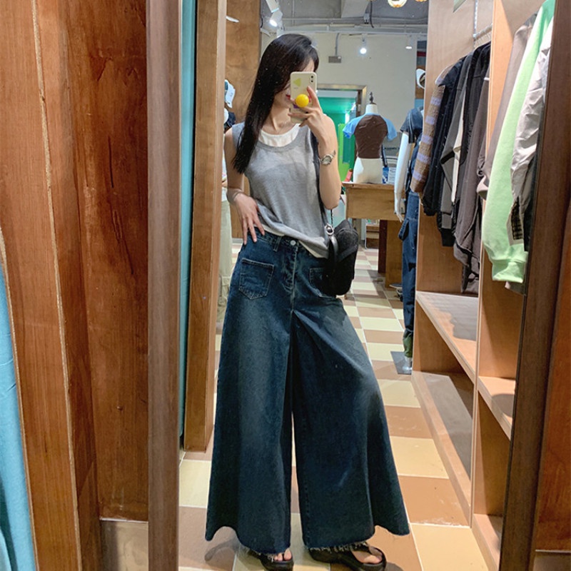 Quần Denim Ống Loe Lưng Cao Thời Trang Dành Cho Nữ