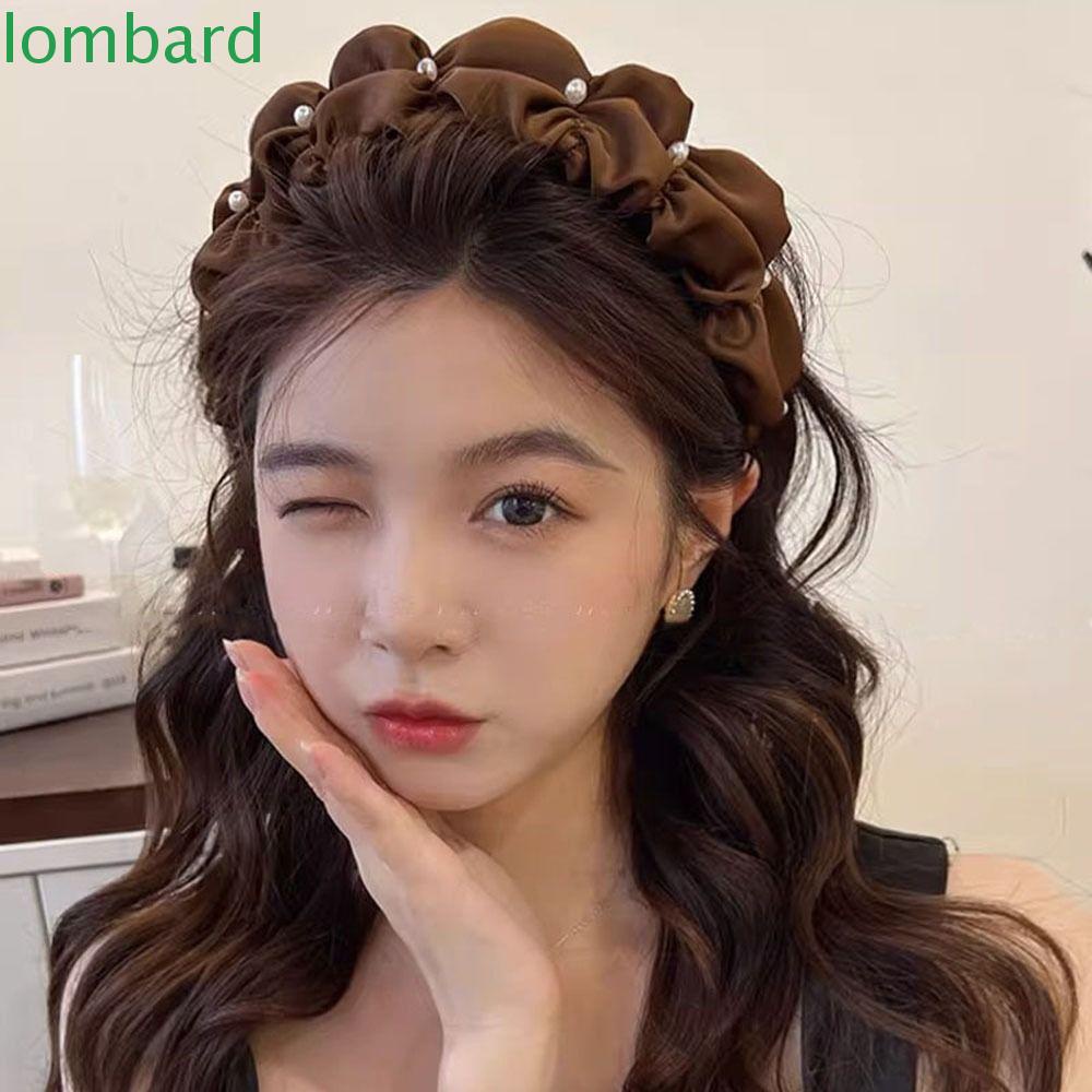 LOMBARD Băng Đô Vải Satin Bản Rộng Màu Trơn Dễ Thương