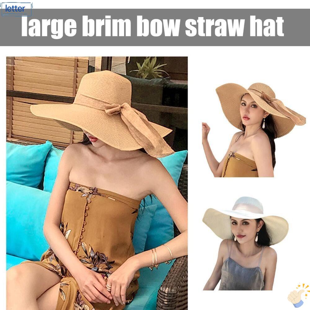 LET Mũ Cói Rộng Vành Thiết Kế Trẻ Trung Hợp Thời Trang Hè