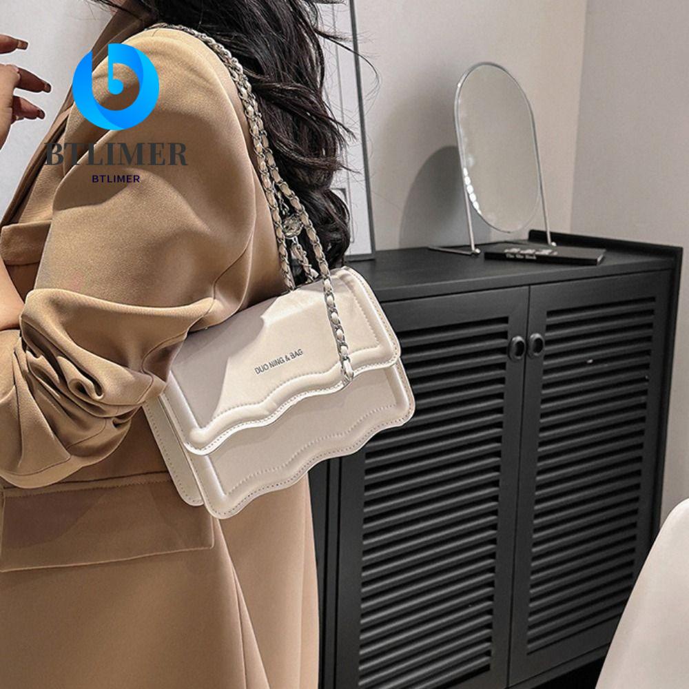BTLIMER Túi Đeo Vai Hình Vuông Màu Trơn Họa Tiết Lượn Sóng Phối Dây Đeo Sợi Xích Thời Trang 2023 Cho Nữ