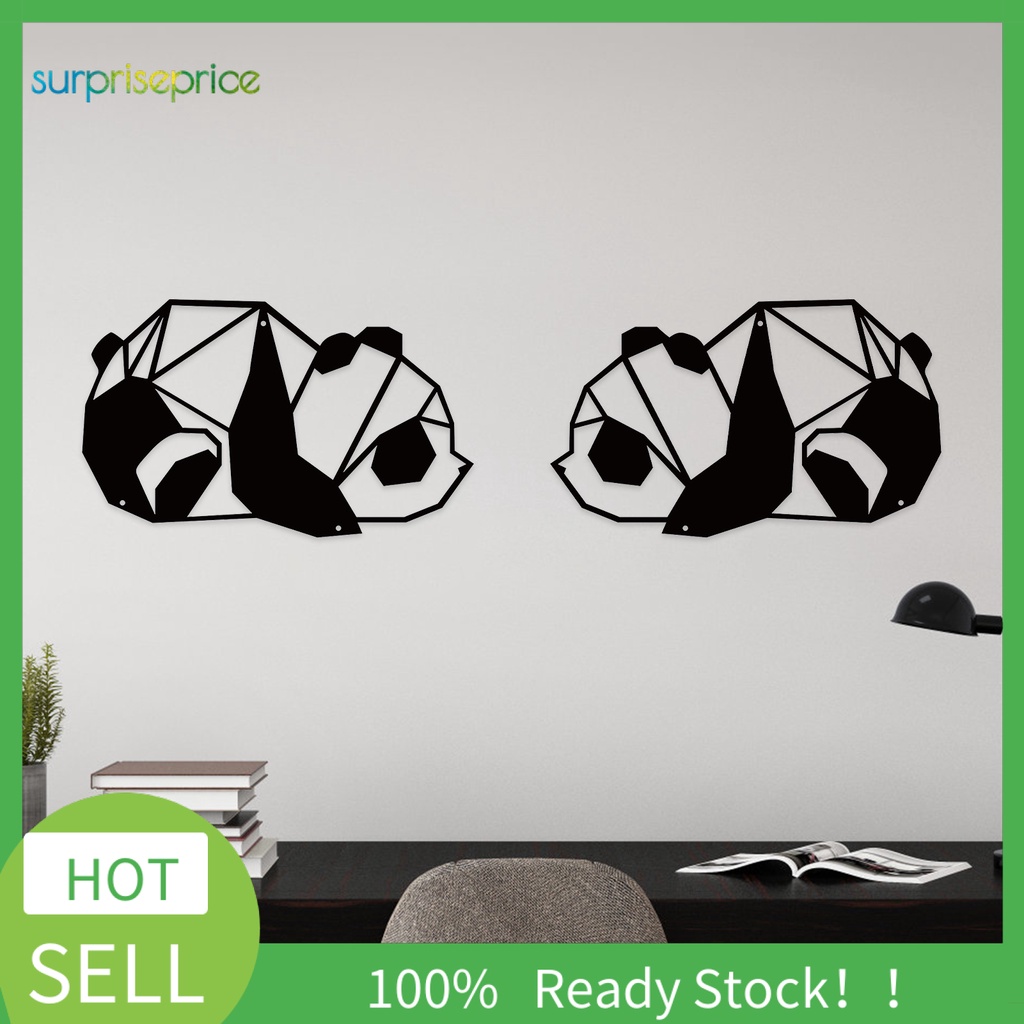 Phụ Kiện Trang Trí Tường Phòng Khách Hình Gấu Trúc Bằng Kim Loại Màu Đen Dễ Thương