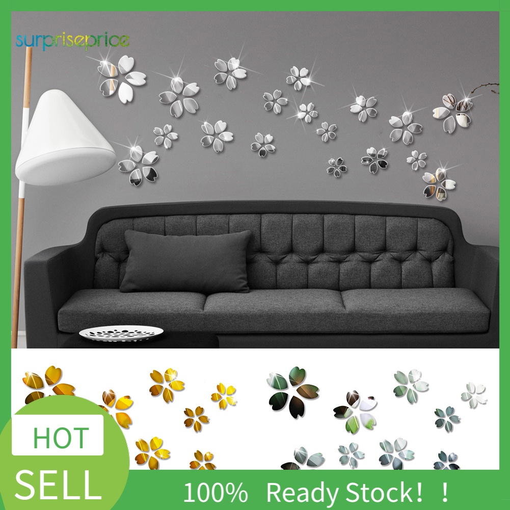 Bộ 9 Miếng Dán Tường Tráng Gương Hình Hoa 3D DIY Trang Trí Nhà Cửa