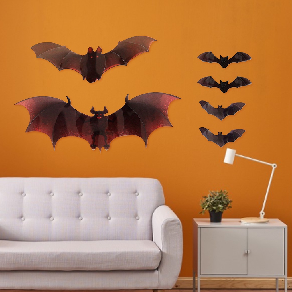 Bộ 12 Miếng Dán Tường Trang Trí Hình Dơi 3D Sáng Tạo Chống Xé Cho Tiệc Halloween