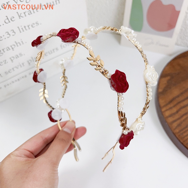 Băng Đô Cài Tóc Đính Hạt Ngọc Trai Và Hoa Bằng Hợp Kim Phong Cách Hàn Quốc Cho Nữ