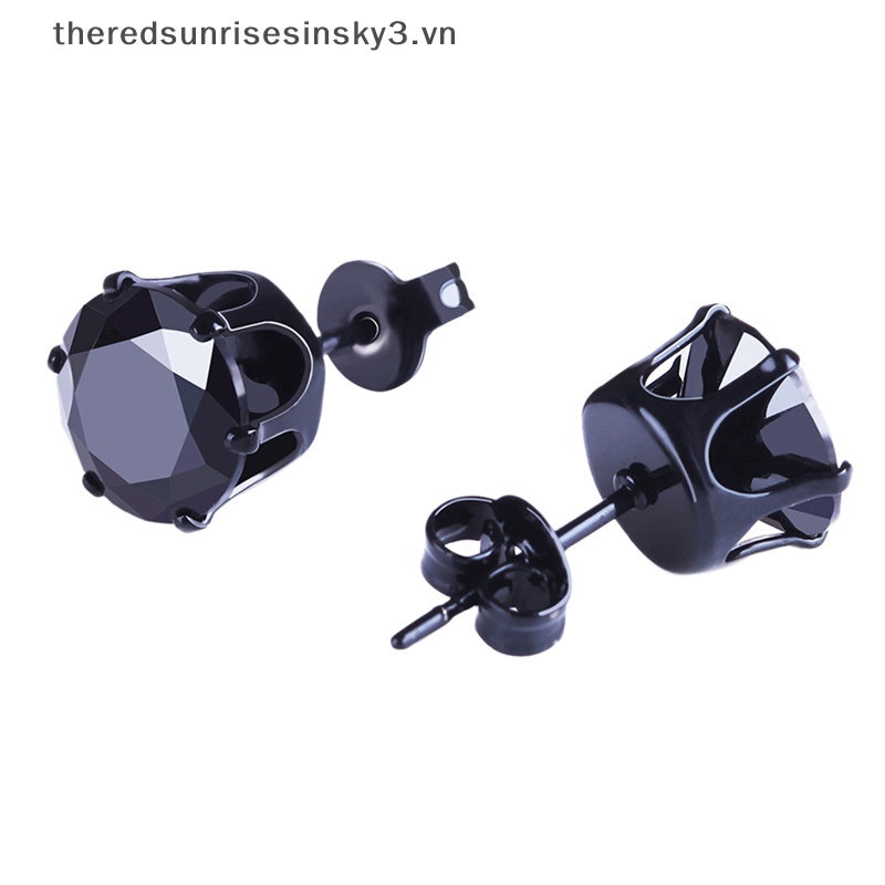 6 Đôi Bông Tai Hình Khối Tròn Bằng Thép Không Gỉ Màu Đen Thời Trang Cho Nam Và Nữ 3mm-8mm