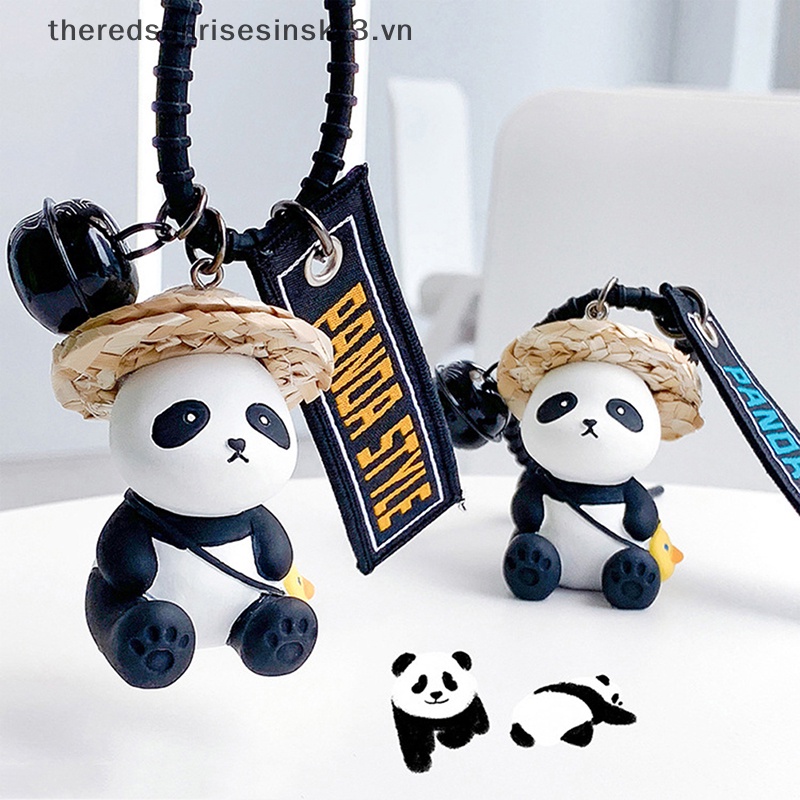 1 Móc Khóa Hình Gấu Trúc Đội Nón Rơm Bằng Nhựa Resin Dễ Thương