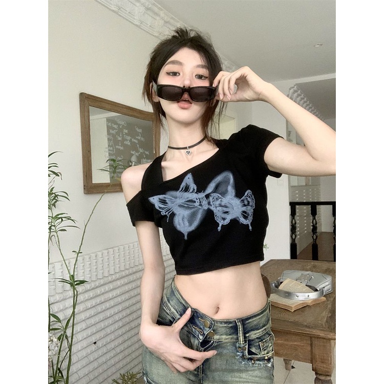 Áo Thun Nữ Ngắn Tay Trễ Vai Phong Cách Hàn Quốc Mới