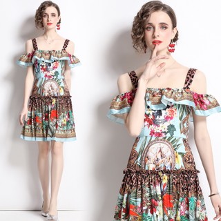 Đầm hai dây chiết eo phong cách retro pháp