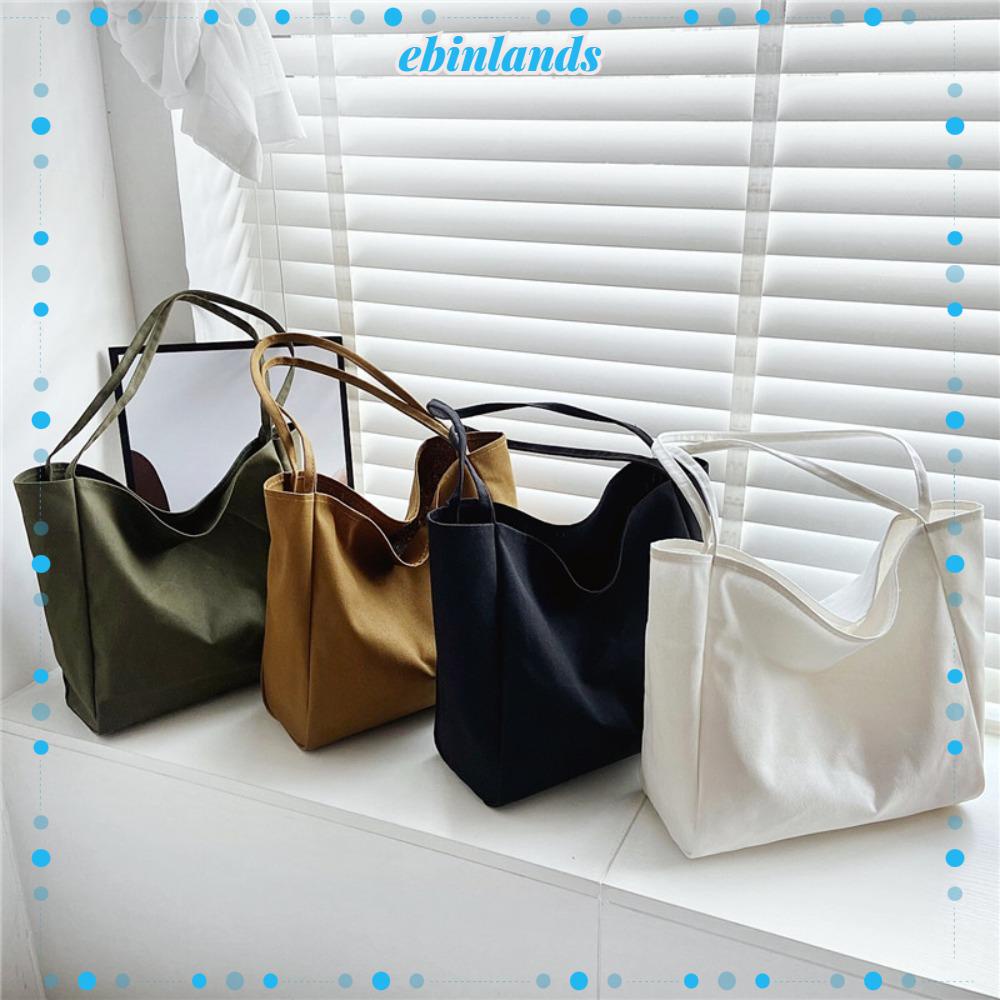 EBINLANDS Túi Xách Vải Cotton Hai Mặt Màu Trơn Cỡ Lớn Thời Trang Cho Nữ
