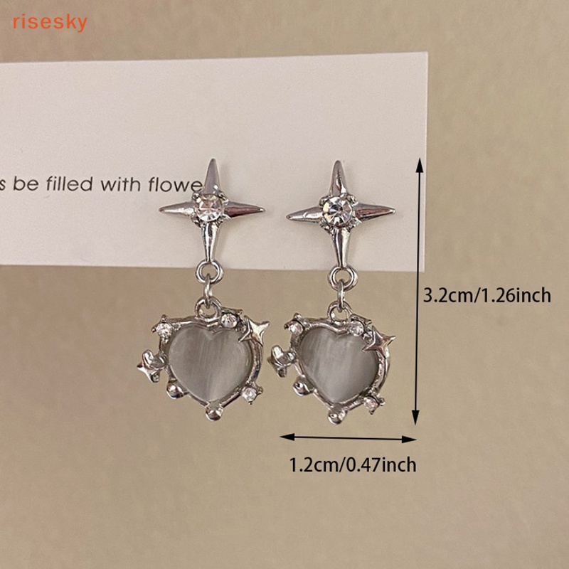 Bông Tai Hình Trái Tim Bằng Đá Mắt Mèo Thời Trang Hàn Quốc