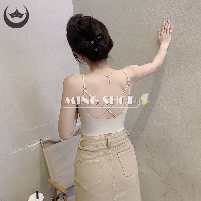 Áo Hai Dây Mùa Hè Màu Trơn Có Mút Đệm Ngực Gợi Cảm Cho Nữ