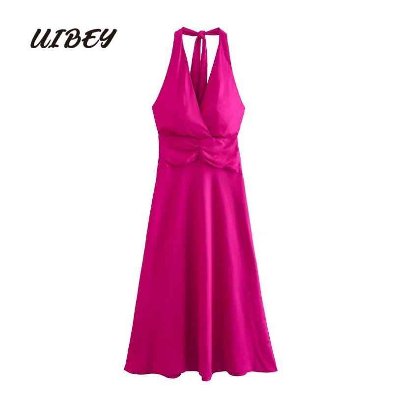 Uibey Đầm Hai Dây Lưng Cao Màu Trơn Thời Trang 9476