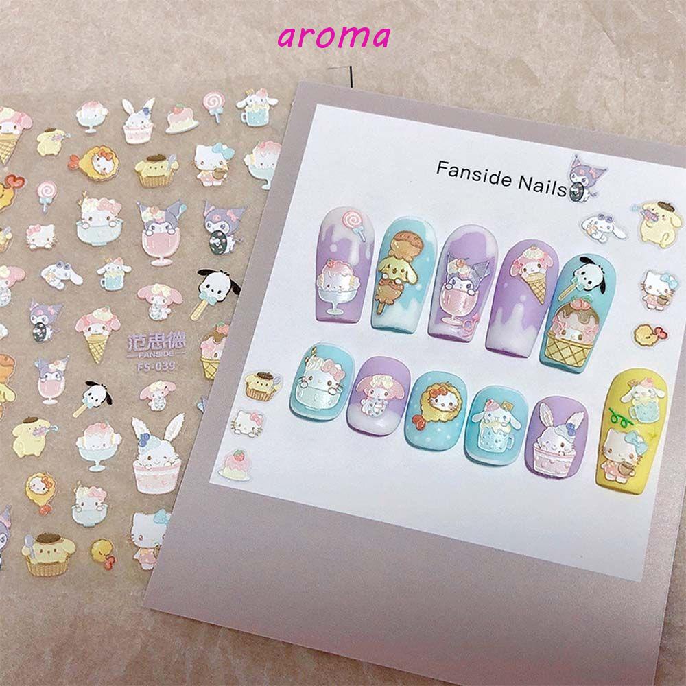 AROMA Miếng Dán Trang Trí Móng Tay Họa Tiết Hoạt Hình Mèo / Gấu / Thỏ Dễ Thương Cho Nữ