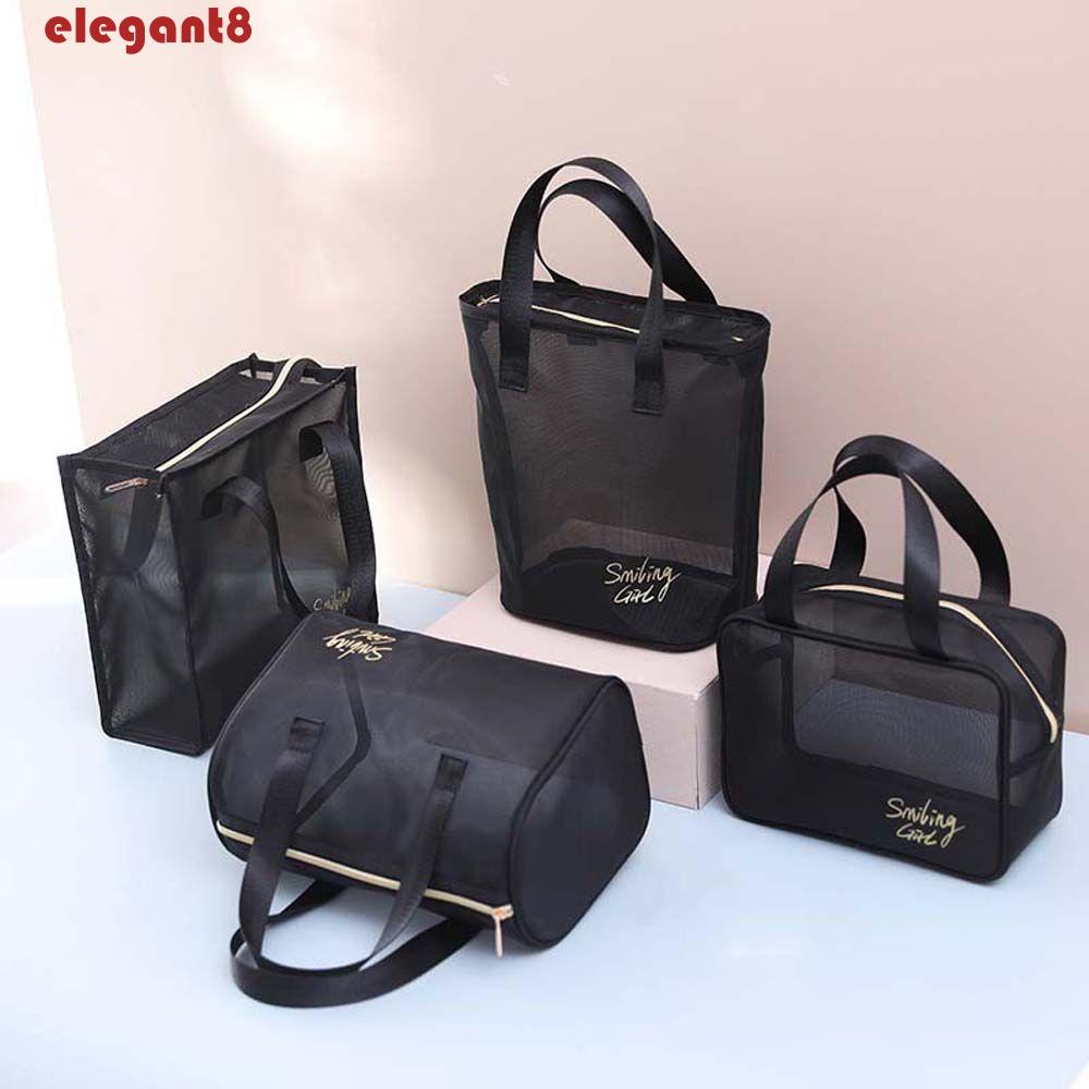 ELEGANT Túi Lưới Đựng Đồ Trang Điểm Màu Đen Sức Chứa Lớn Tiện Lợi Dễ Sử Dụng