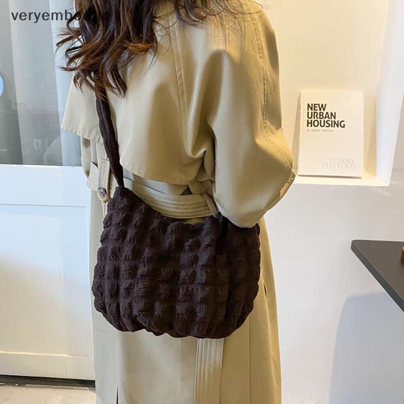 Túi Tote Đeo Vai Cotton Sức Chứa Lớn Xếp Ly Chần Bông Họa Tiết Kẻ Sọc Thời Trang Cho Nữ n