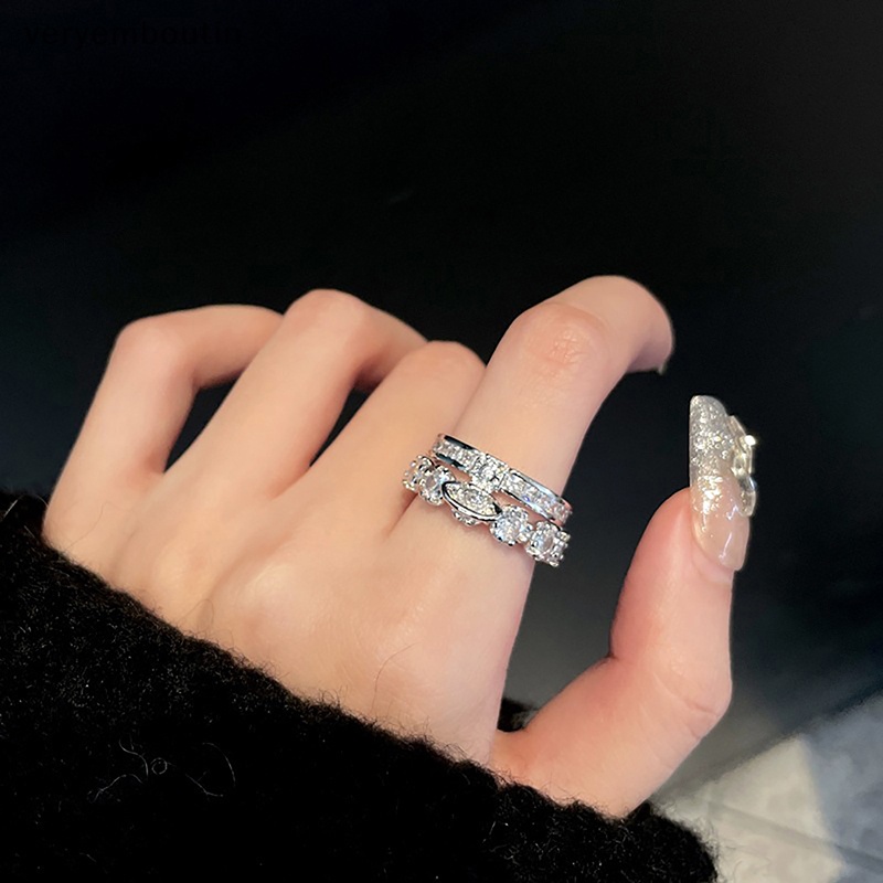 Nhẫn Hở Bằng Hợp Kim Đính Đá Zircon Sáng Bóng Đa Năng Thời Trang Có Thể Điều Chỉnh Cho Nữ