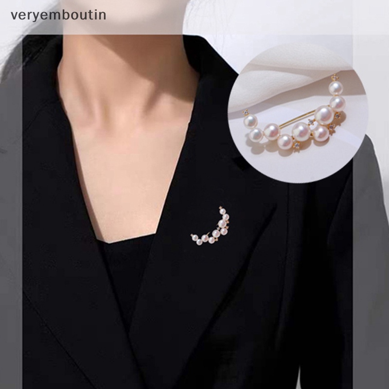 Ghim Cài Áo Hình Mặt Trăng Đính Ngọc Trai Trắng Tự Nhiên Thời Trang Cho Nữ