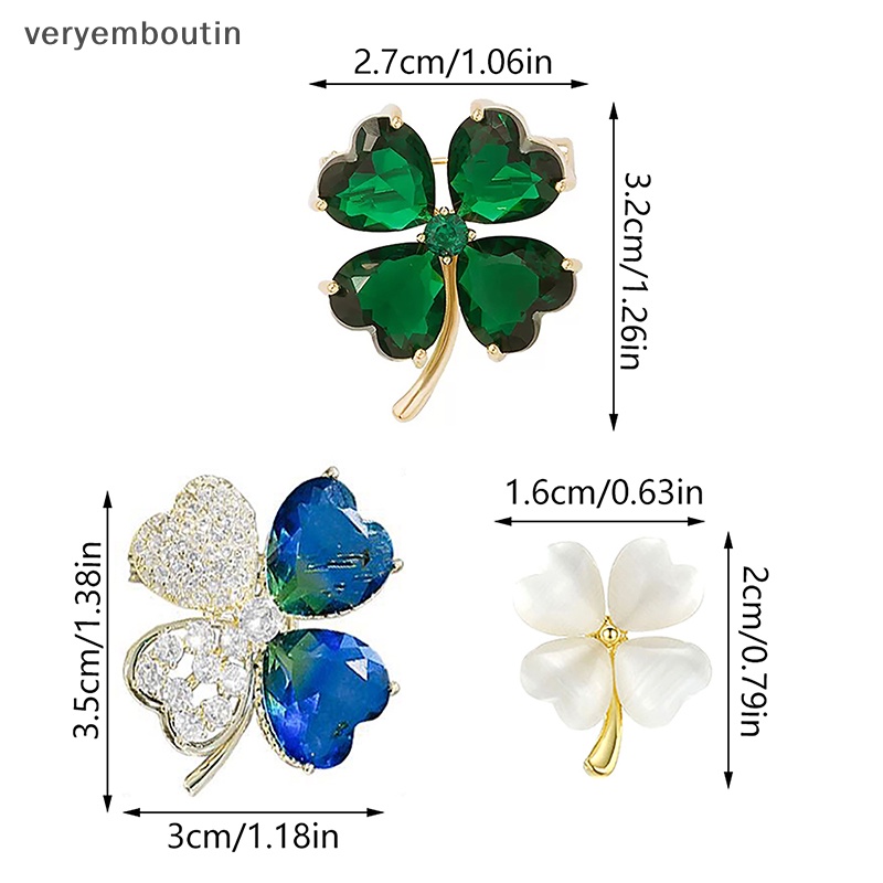 Ghim Cài Áo Hình Cỏ Bốn Lá May Mắn Đính Đá Zircon Sáng Bóng Cổ Điển Chống Rơi Vỡ Dành Cho Bạn Nữ Mặc Đầm Cưới