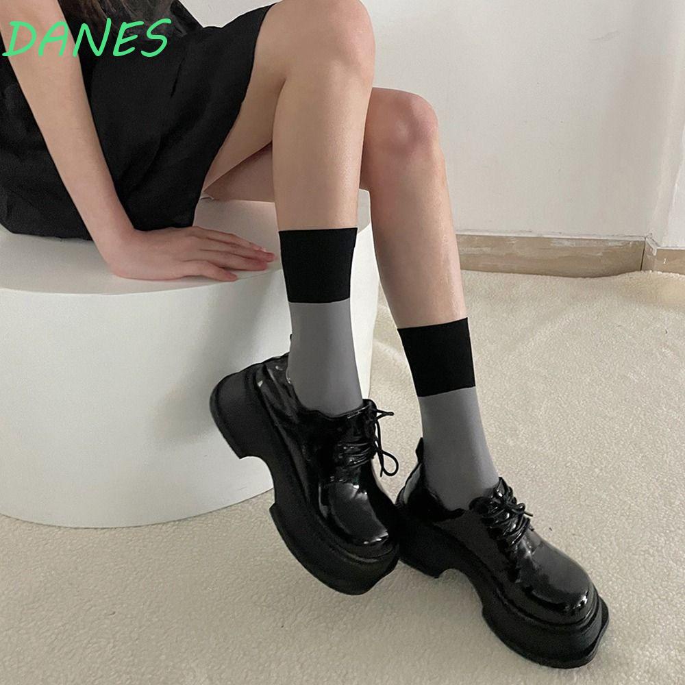 DANES Tất Bắp Chân Màu Sắc Tương Phản Phong Cách Gothic JK Lolita Cho Nữ