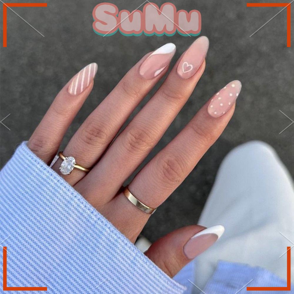 SUMU Móng Tay Giả Đầu Nhọn Có Thể Tháo Rời Độ Dài Trung Bình Che Phủ Toàn Diện Cho Nữ