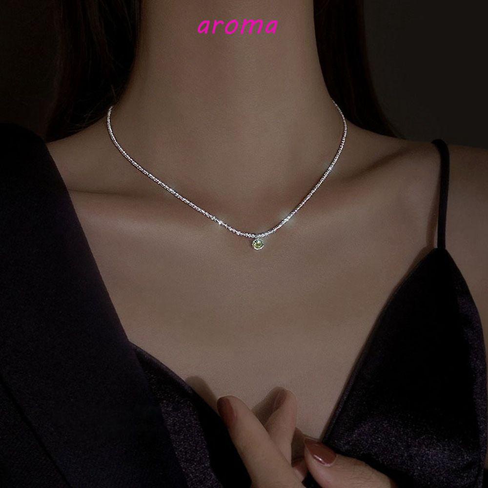 AROMA Vòng Cổ Choker Màu Bạc Lấp Lánh Phong Cách Hàn Quốc Sang Trọng Thời Trang Cho Nữ