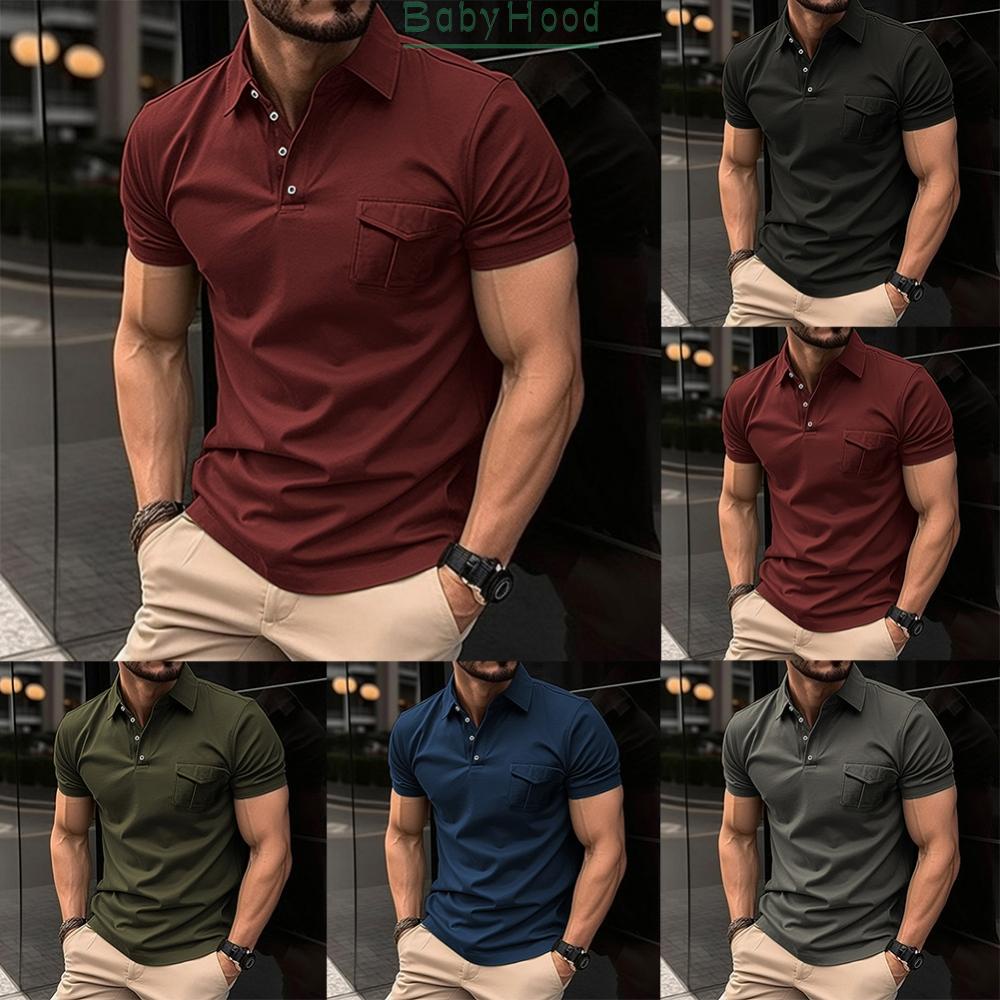 Mens Button-Up Collared Short Sleeve Shirts Slim Fit Muscle Blouse Tops T-Shirt#BBHOOD