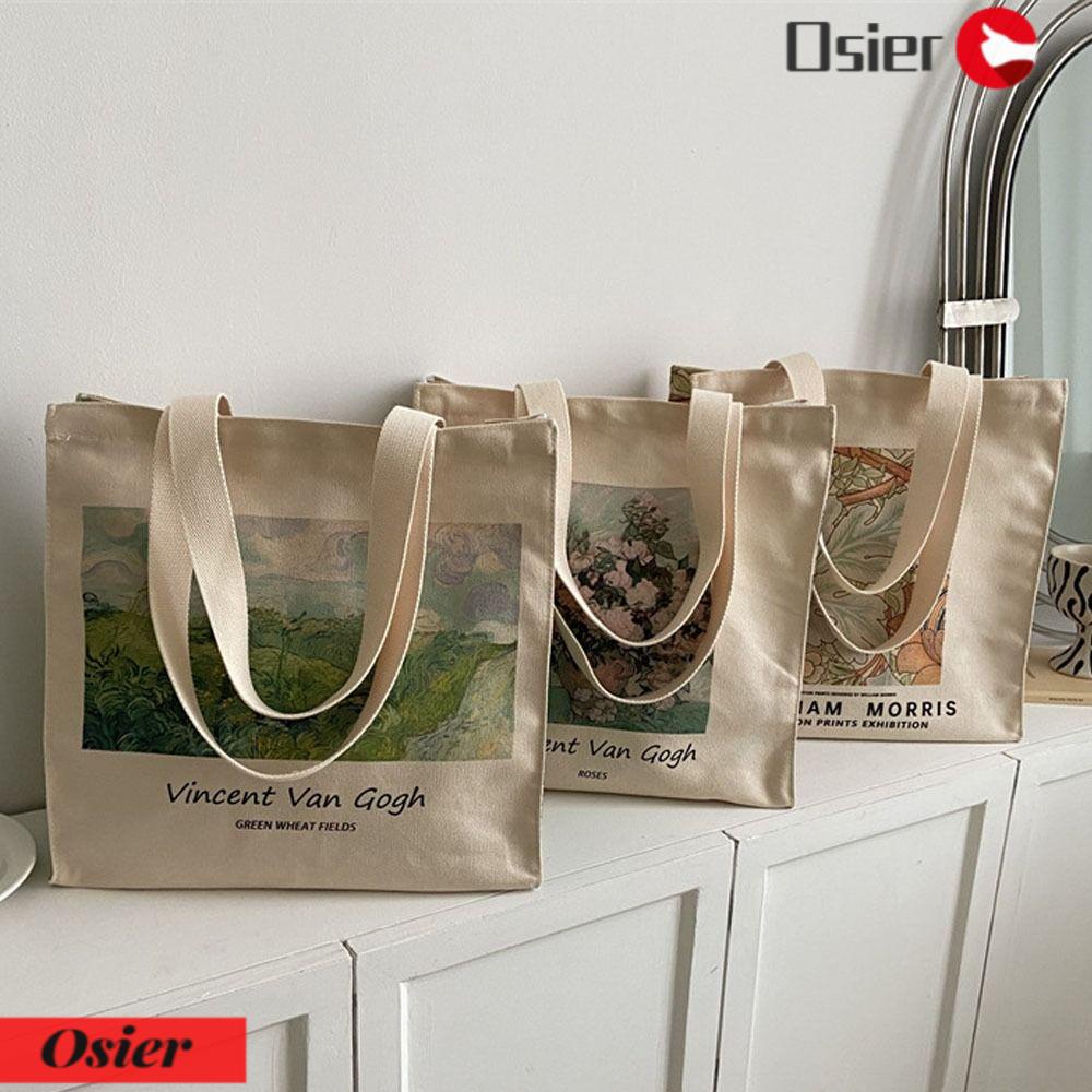 OSIER1 Túi Xách Nữ Vải Bố Có Khóa Kéo Phong Cách Vintage