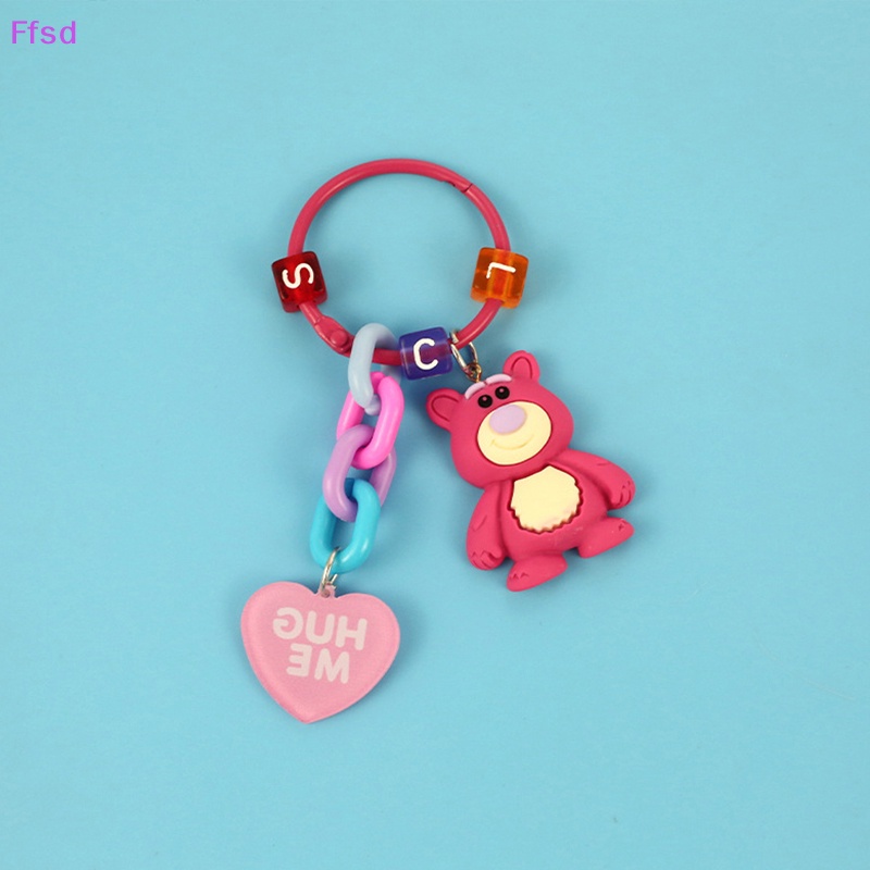 Móc Khóa Hình Bánh Donut Gấu Dâu Tây 3D Dễ Thương