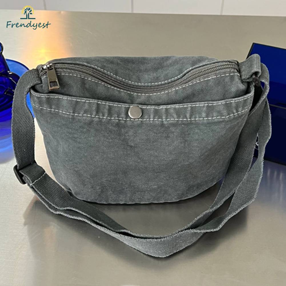 Túi Canvas Đeo Chéo Có Khóa Kéo Phong Cách Retro Thời Trang Cho Nữ