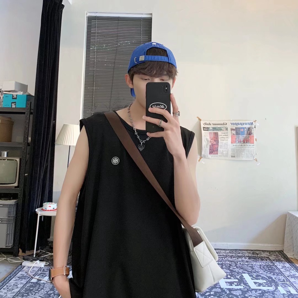 Áo Thun Cotton Không Tay Dáng Rộng Phong Cách Đường Phố Mỹ Thời Trang Mùa Hè Cho Nam