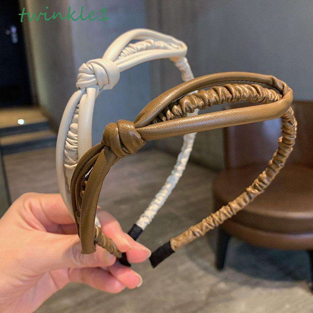 TWINKLE Cài Tóc Da PU Mỏng Thiết Kế Đơn Giản Ngọt Ngào Cho Nữ