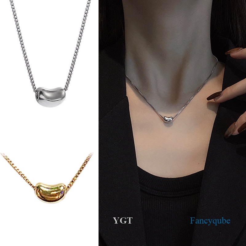Ygt Vòng cổ Ngắn Bằng Thép Titan Mặt Hạt Đậu Acacia Màu Vàng Kim Phong Cách Pháp Cho Nữ