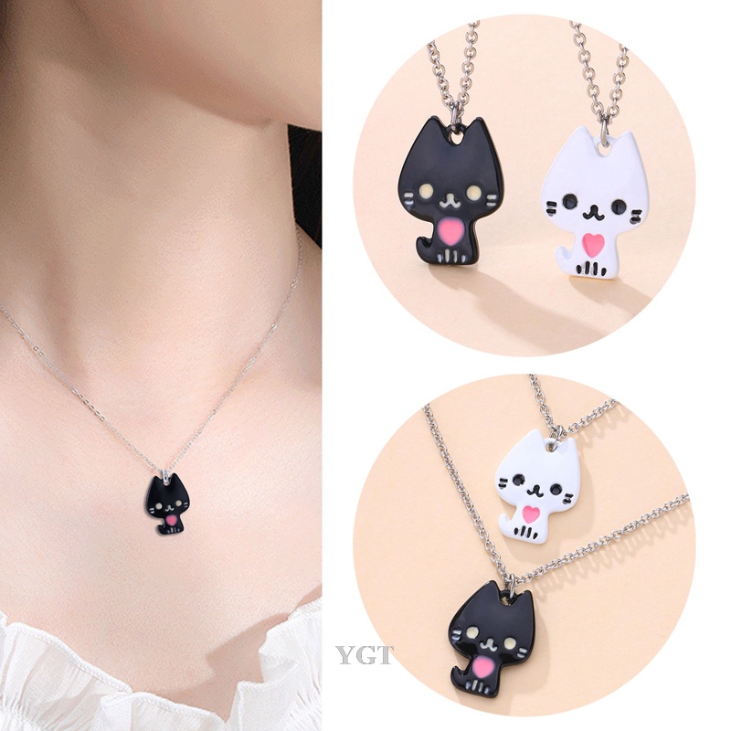 Ygt Set 2 Vòng Cổ Choker Hình Mèo Tráng Men Ngọc Trai Dễ Thương Làm Quà Tặng Cho Bạn Gái
