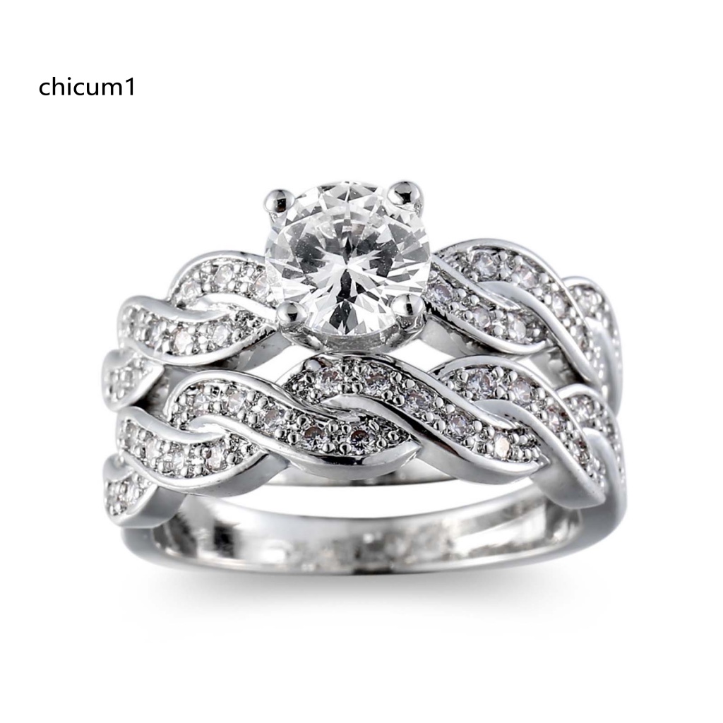 Set 2 Nhẫn Cưới Mạ Đồng Đính Đá Zircon Sang Trọng