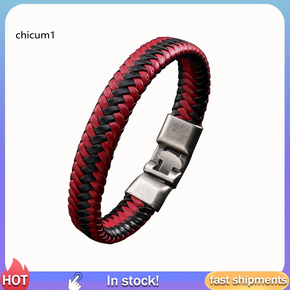 Vòng Tay Bện Dây Giả Da Với Khóa Thời Trang Cho Nam Nữ