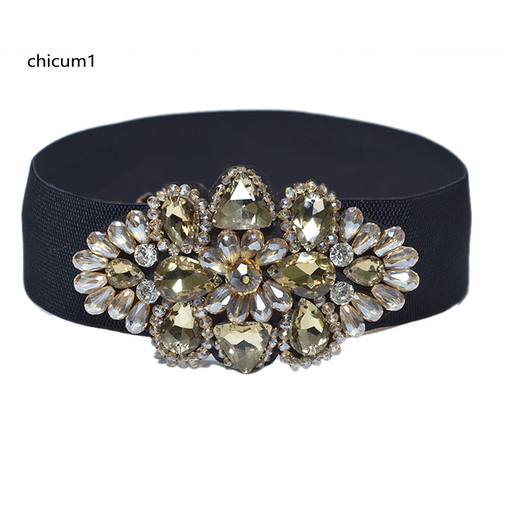Thắt Lưng Nữ Co Giãn Mặt Hoa Đính Đá Nhiều Màu Sắc