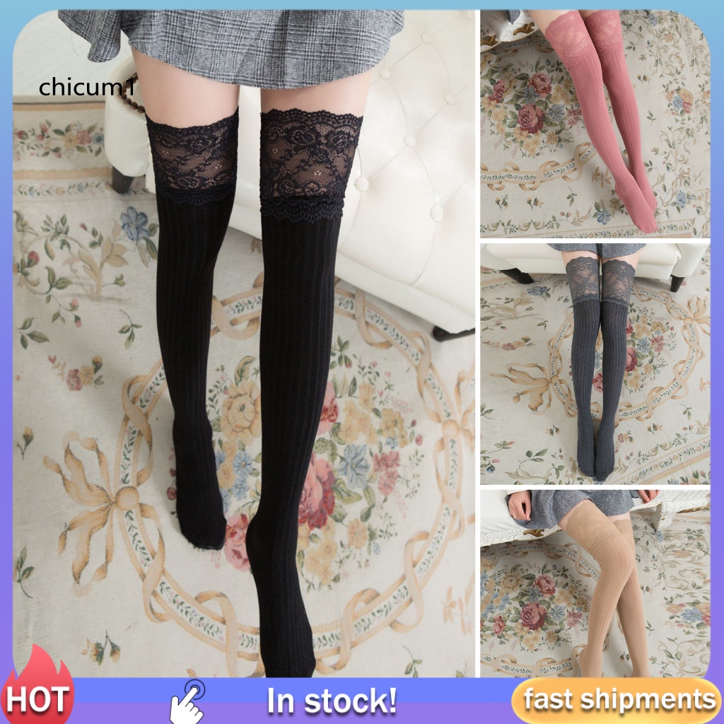 1 Đôi Tất Dài Qua Gối Vải Polyester Mềm Mại Giữ Ấm Mùa Đông Cho Nữ