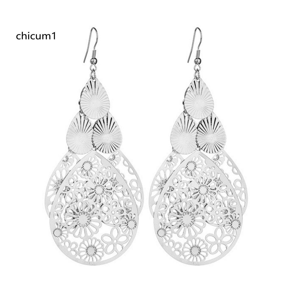 1 Cặp Khuyên Tai CC 1 Cặp Mặt Hình Học Rỗng Họa Tiết Hoa Giọt Nước Thời Trang Cho Nữ