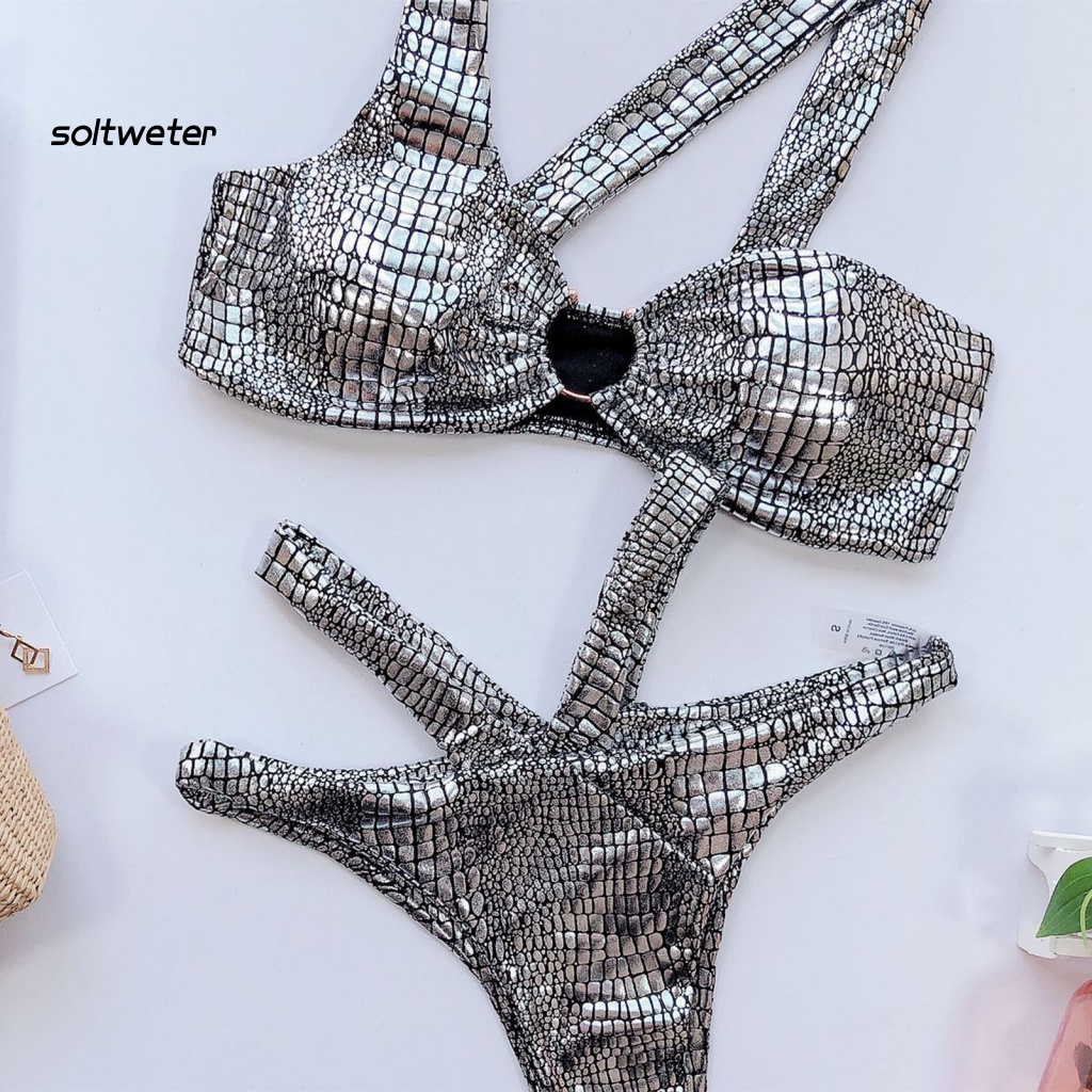Bộ Bikini 2 Mảnh Hở Lưng Có Mút Đệm Họa Tiết Da Rắn Quyến Rũ Dành Cho Nữ