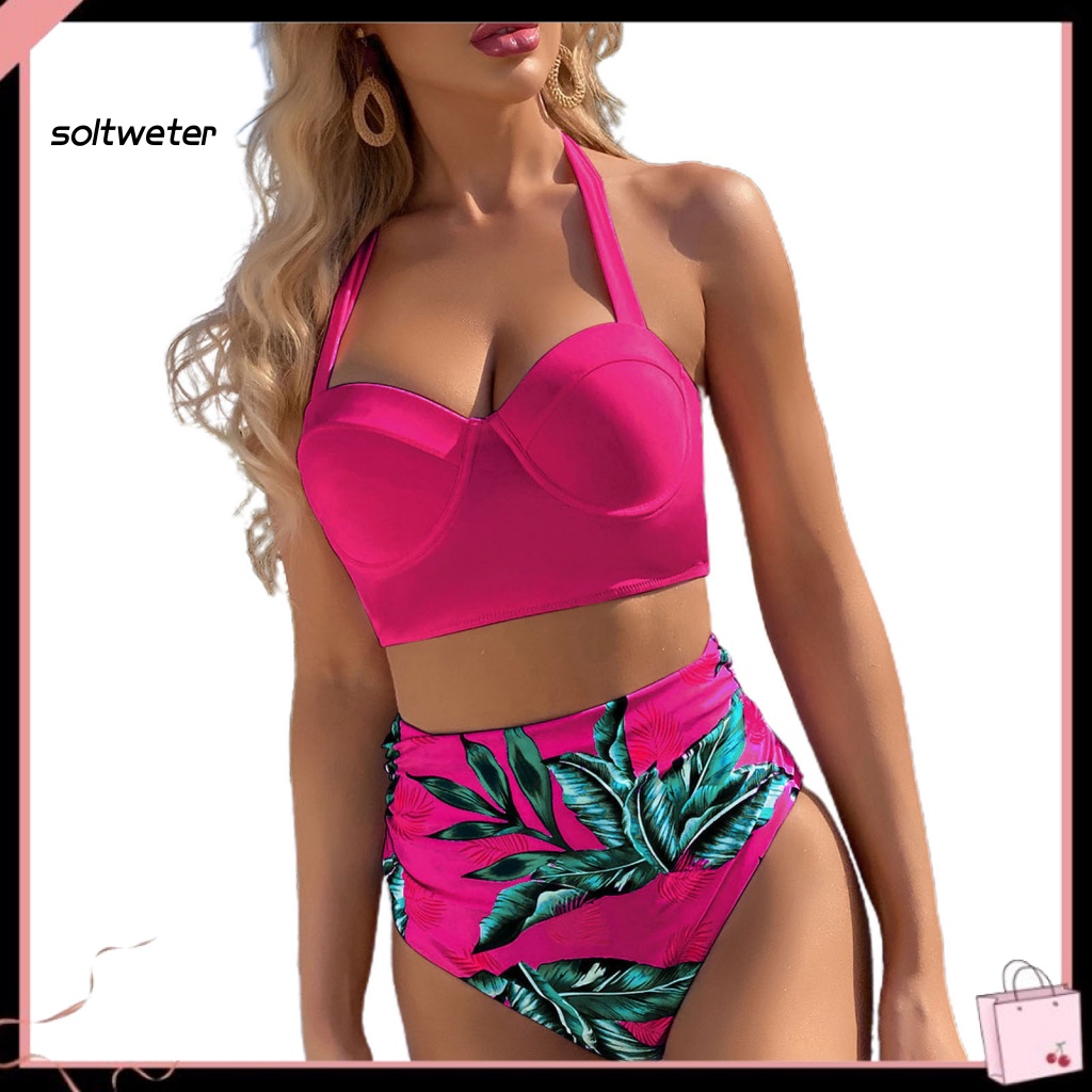 Bộ Bikini 2 Mảnh Hở Lưng Họa Tiết Lá Cây Thời Trang Quyến Rũ Cho Nữ