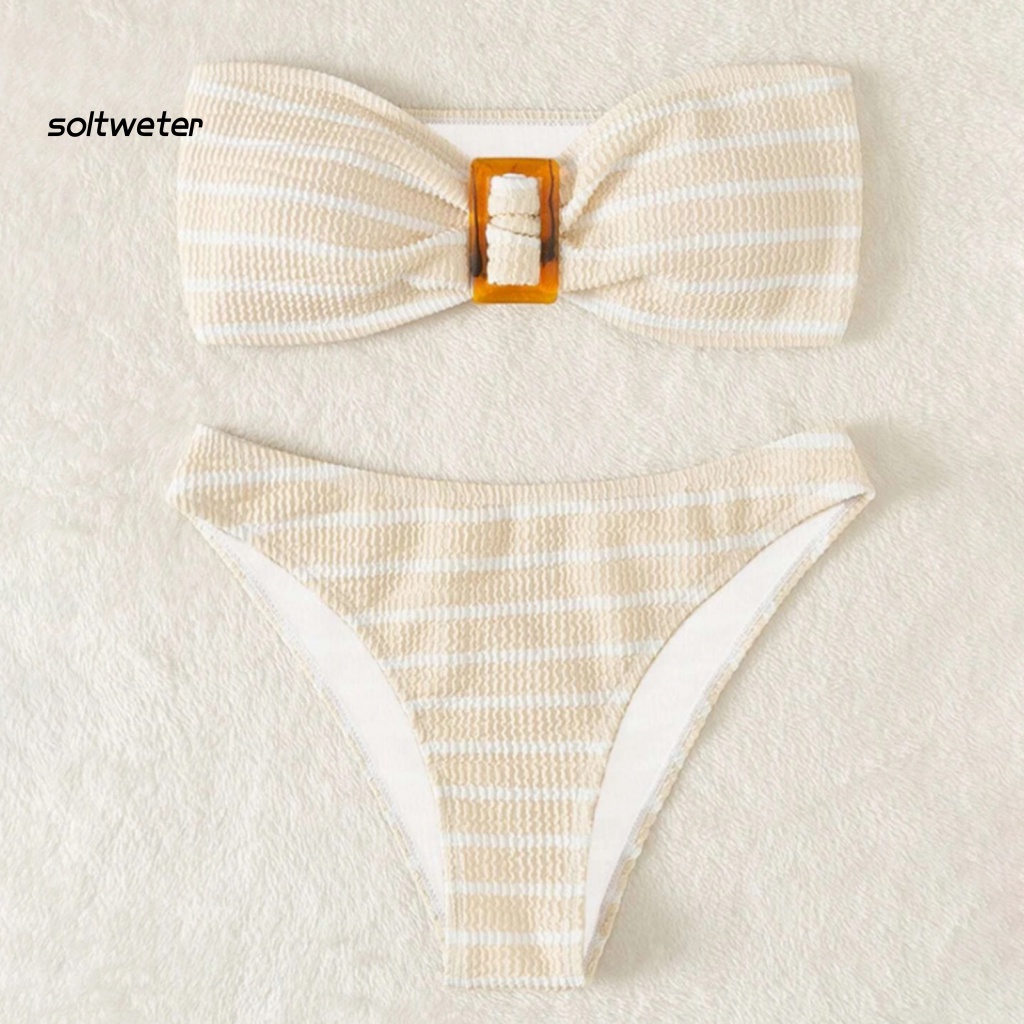 Bộ Đồ Bơi 2 Mảnh Mềm Mại Ôm Dáng Mau Khô Hở Vai Có Mút Đệm Cho Nữ