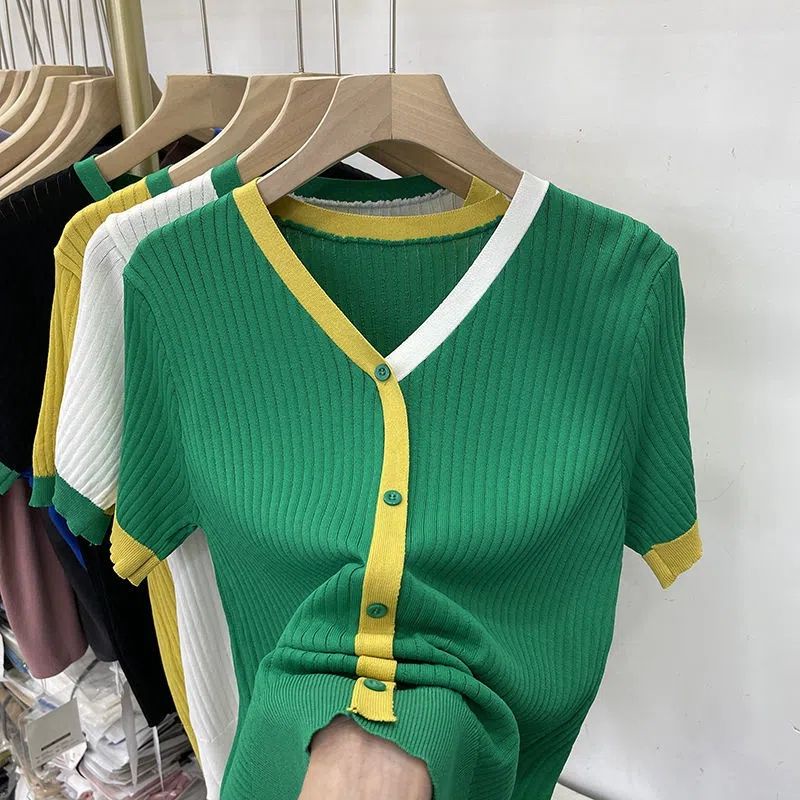 Áo Thun Lụa Lạnh Dáng Rộng Màu Sắc Thời Trang Mùa Hè Phong Cách Hàn Quốc Cho Nữ