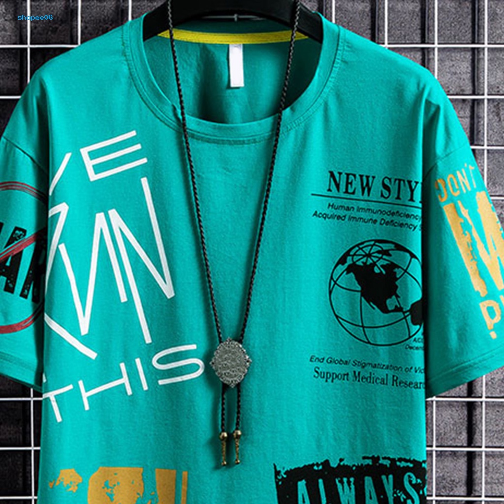 Áo Thun Tay Ngắn Cổ Tròn Thoáng Khí In Chữ Phong Cách Hip Hop Thời Trang Mùa Hè Cho Nam