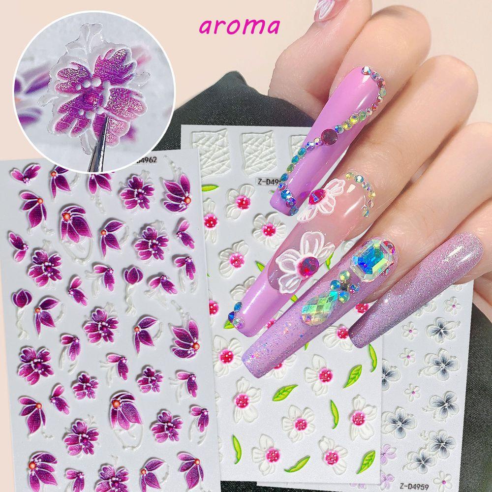 AROMA Miếng Dán Trang Trí Móng Tay Hình Hoa Hồng Thời Trang Dành Cho Nữ