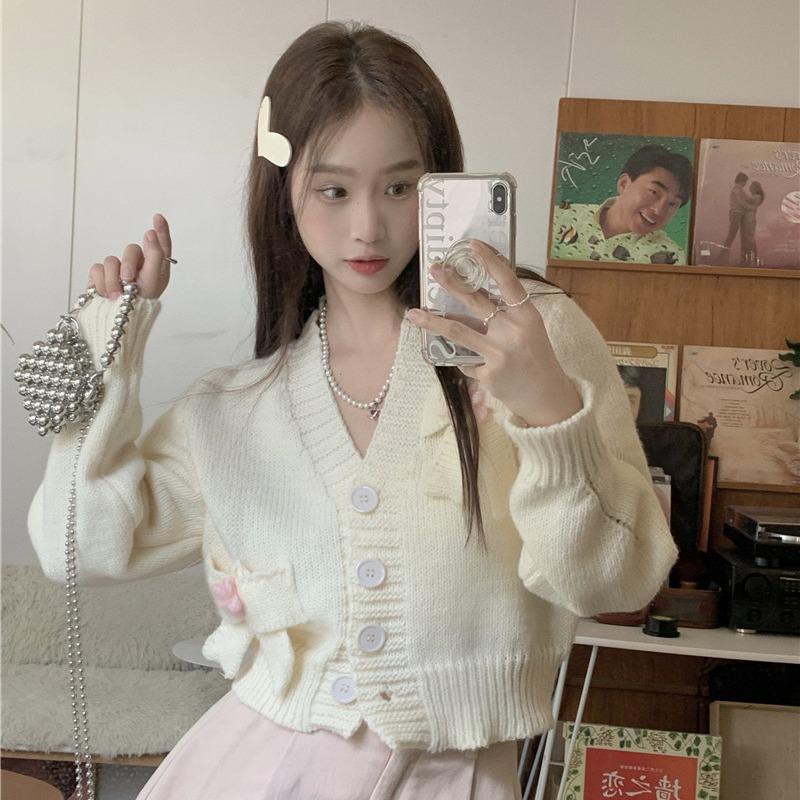 Áo Cardigan Dệt Kim Mềm Dáng Rộng Cổ Chữ V Thắt Nơ Xinh Xắn Thời Trang Cho Nữ