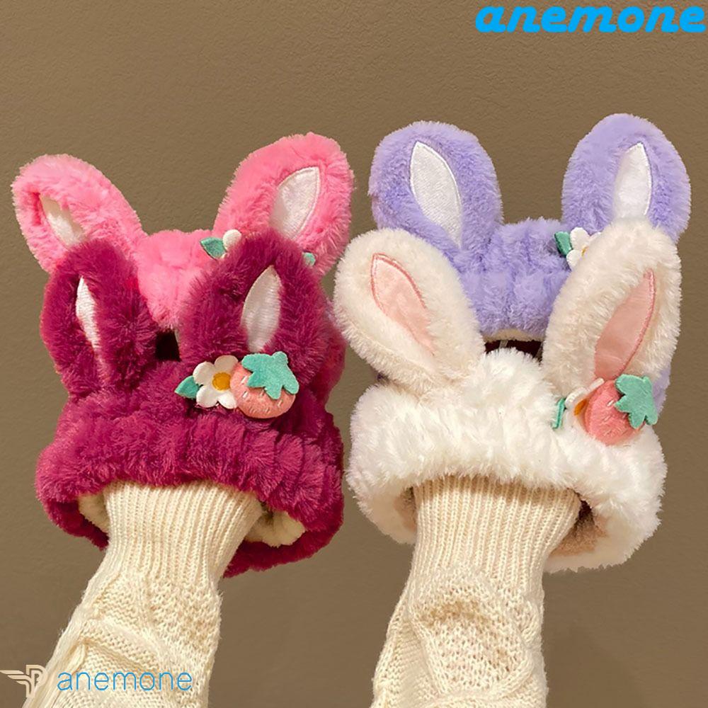 ANEMONE Băng Đô Cài Tóc Bằng Vải Bông Không Trơn Họa Tiết Hoa / Dâu Hoạt Hình Dễ