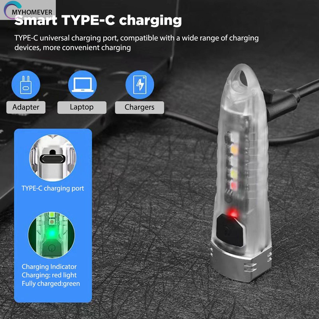 Móc Khóa Đèn Pin Mini USB Loại C Phát Hiện Tia UV